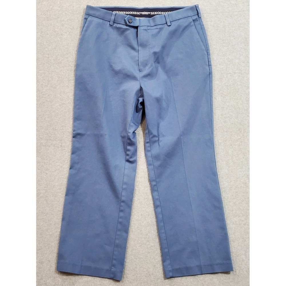 Roundtree & Yorke Mens Trave Smart Pants Size 36x28 Blue Flat Front‎ Stretch